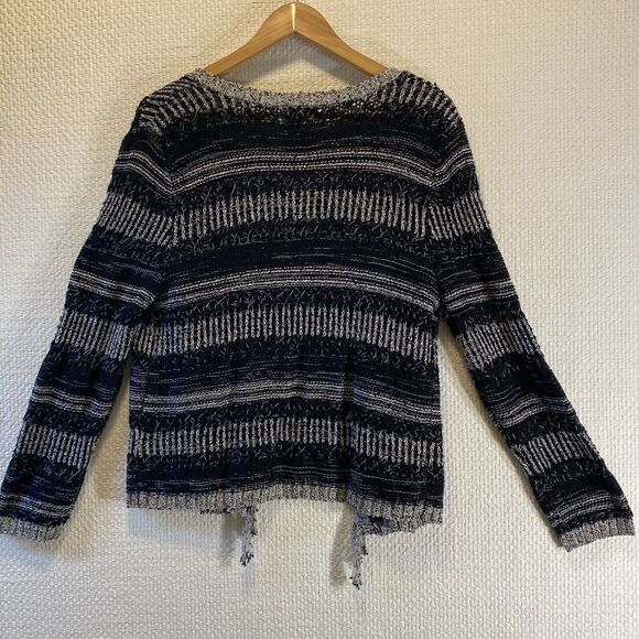 Ruby Rd Black and White Open Sweater Tassel Medium Weight Size Large Boho Casual - Picture 7 of 10